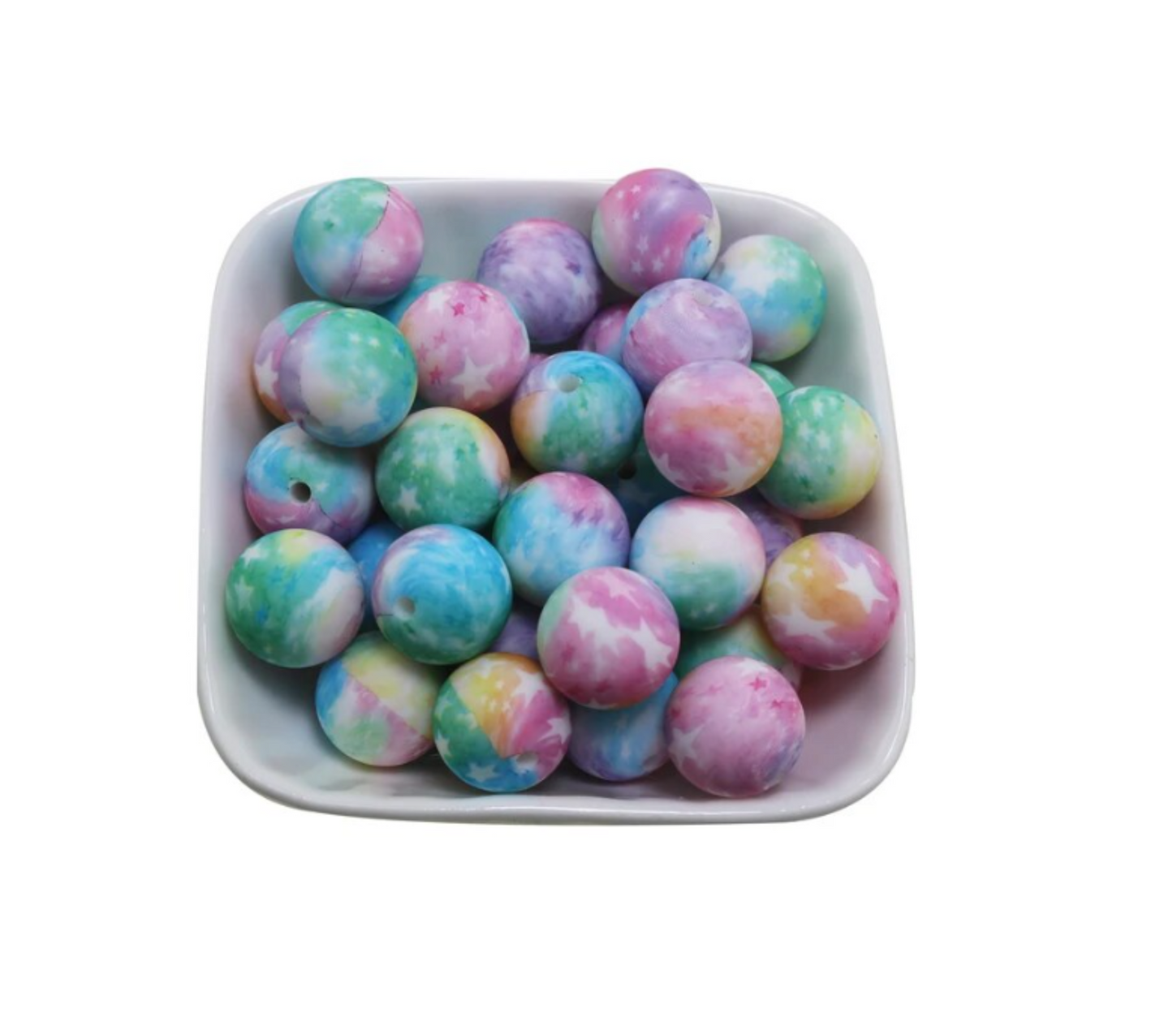 10pc 15MM Tie Dye with Stars Silicone Design Beads